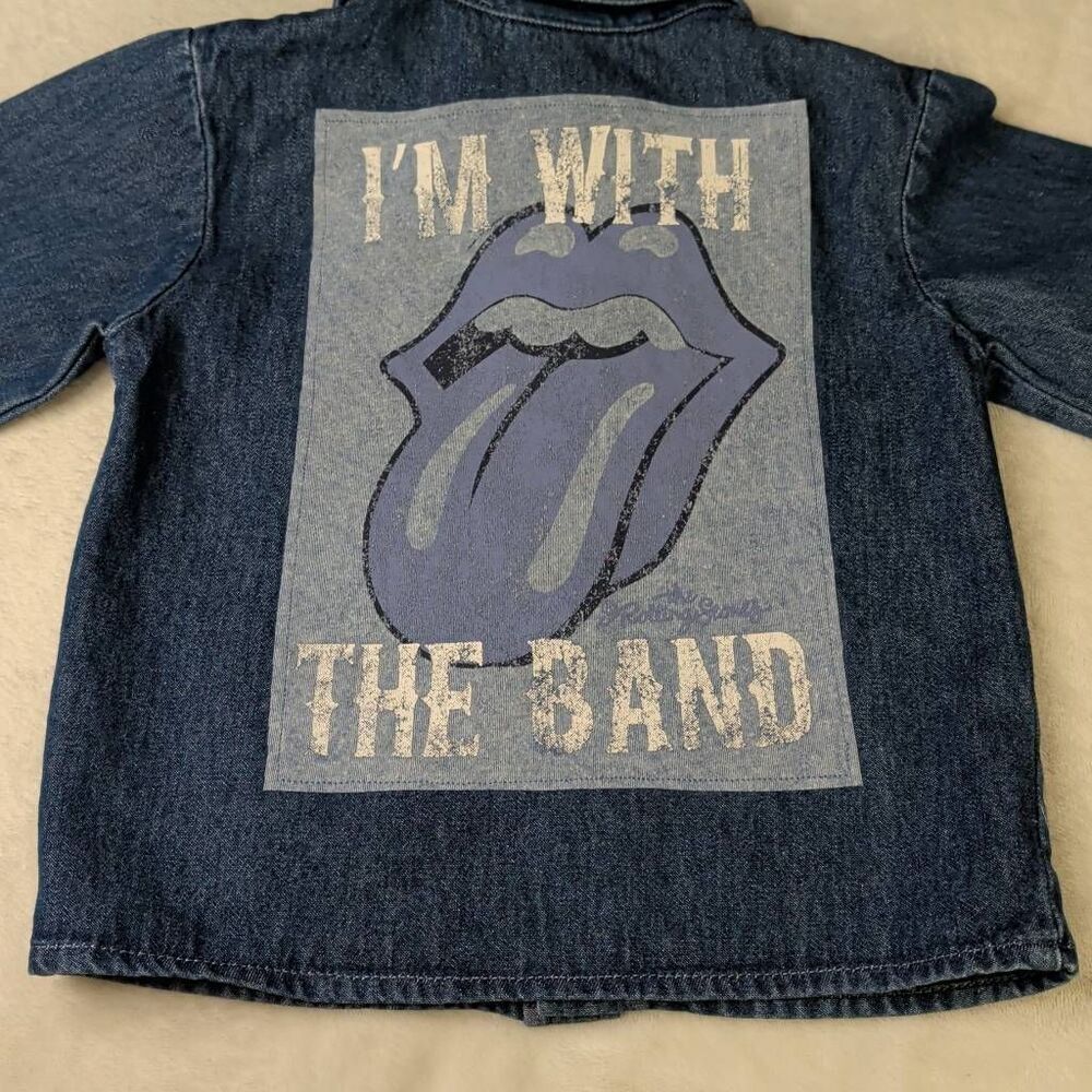 The Rolling Stones Upcycled denim toddler shirt from B.T. Kids size 3t